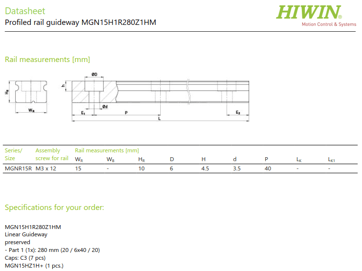 HIWIN MGNR15M直线导轨尺寸